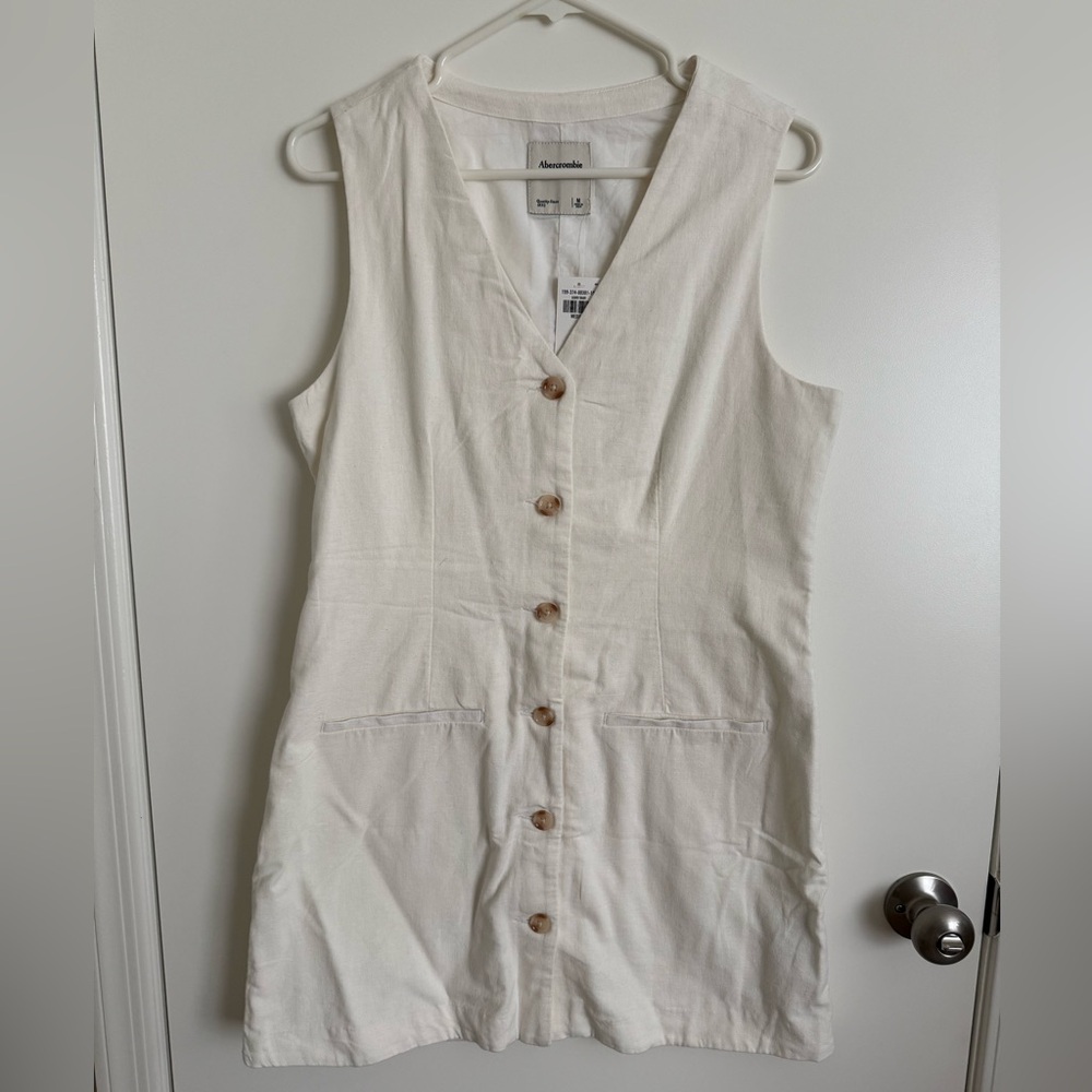 Abercrombie & Fitch White Button-Front Mini Dress
